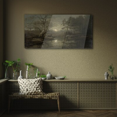 Glas foto Nachtlandschap met een hert