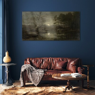 Glas foto Nachtlandschap met een hert