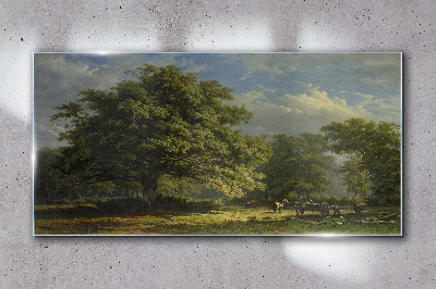 Schilderij op glas Een vredig landschap met een boom