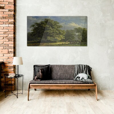 Schilderij op glas Een vredig landschap met een boom