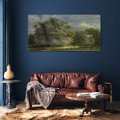 Schilderij op glas Een vredig landschap met een boom