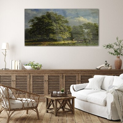 Schilderij op glas Een vredig landschap met een boom