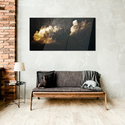 Schilderij op glas Gouden wolken op een donkere achtergrond