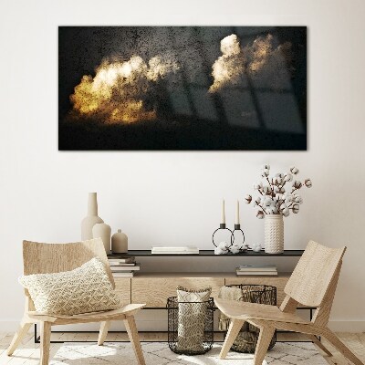 Schilderij op glas Gouden wolken op een donkere achtergrond