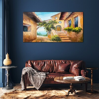 Foto op glas De charmante straatjes van het kustdorp