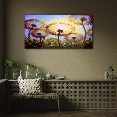 Schilderij op glas Gouden paardenbloemen in het zonlicht