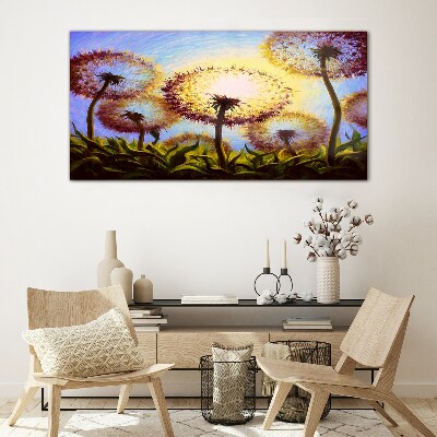 Schilderij op glas Gouden paardenbloemen in het zonlicht