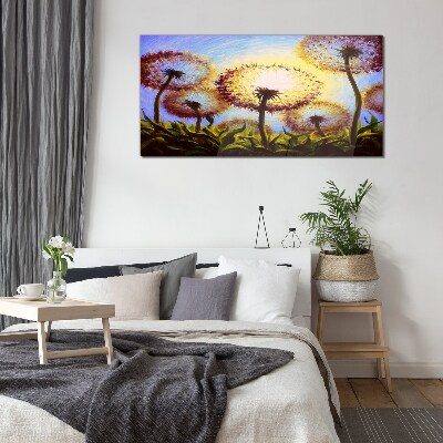 Schilderij op glas Gouden paardenbloemen in het zonlicht