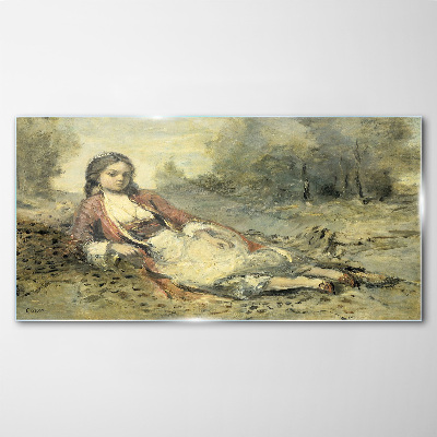 Schilderij op glas Portret van een liggend meisje