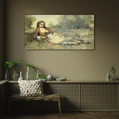 Schilderij op glas Portret van een liggend meisje