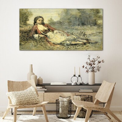 Schilderij op glas Portret van een liggend meisje