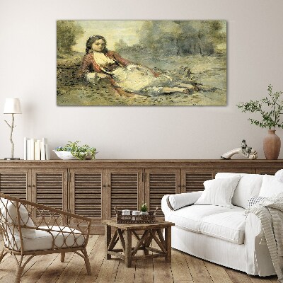 Schilderij op glas Portret van een liggend meisje