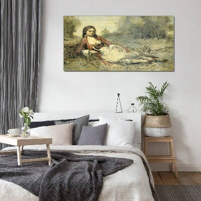 Schilderij op glas Portret van een liggend meisje