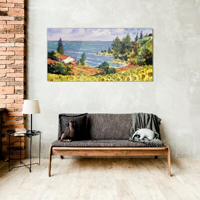 Glas foto Zeegezicht met een huis