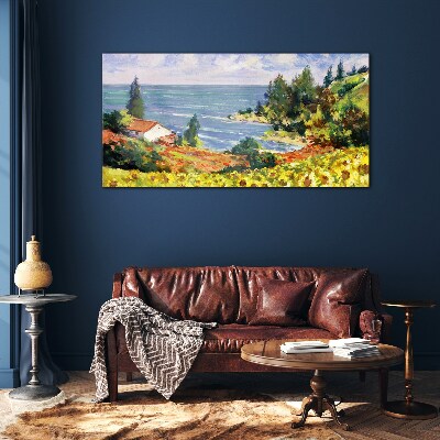 Glas foto Zeegezicht met een huis