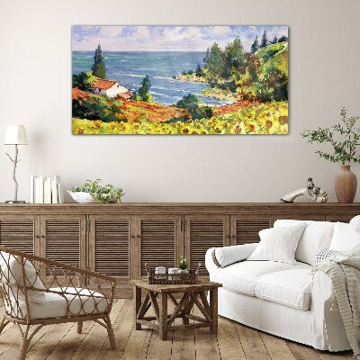 Glas foto Zeegezicht met een huis