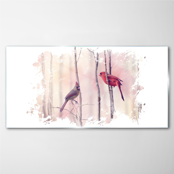 Foto op glas Vogels in het winterbos