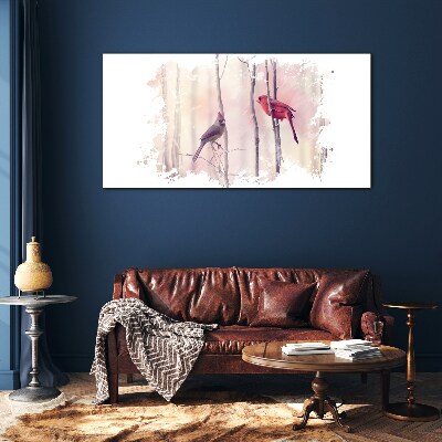 Foto op glas Vogels in het winterbos