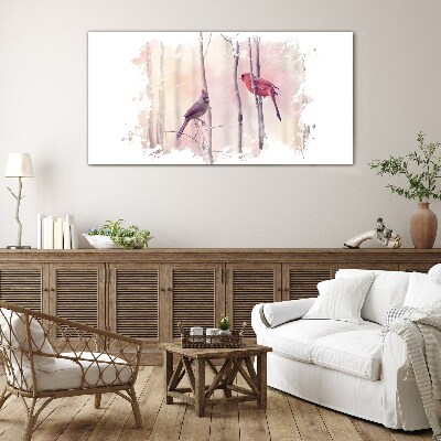 Foto op glas Vogels in het winterbos