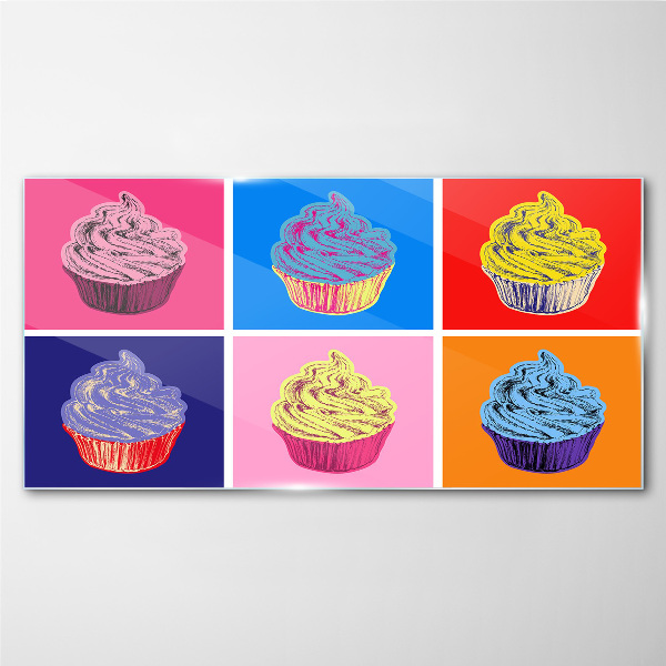 Schilderij op glas Kleurrijke muffins in pop-artstijl