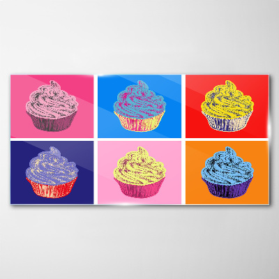 Schilderij op glas Kleurrijke muffins in pop-artstijl