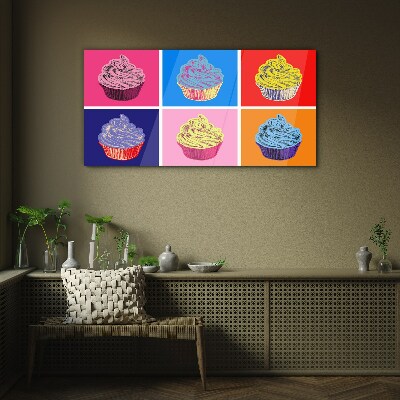 Schilderij op glas Kleurrijke muffins in pop-artstijl