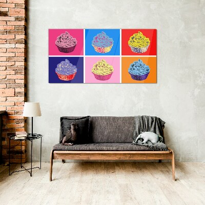 Schilderij op glas Kleurrijke muffins in pop-artstijl
