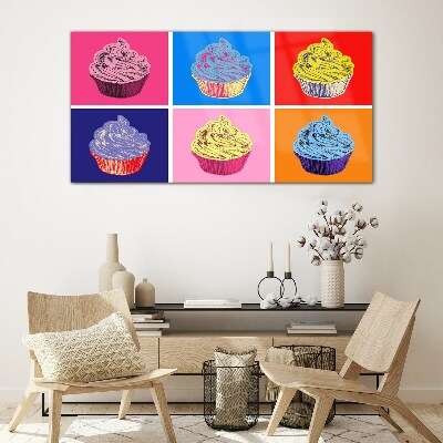 Schilderij op glas Kleurrijke muffins in pop-artstijl