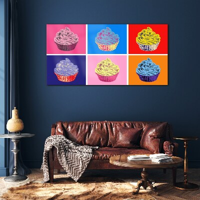 Schilderij op glas Kleurrijke muffins in pop-artstijl