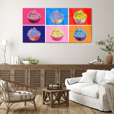 Schilderij op glas Kleurrijke muffins in pop-artstijl