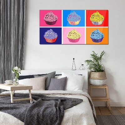 Schilderij op glas Kleurrijke muffins in pop-artstijl