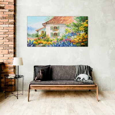 Glas foto Bloemenlandschap in het zonlicht