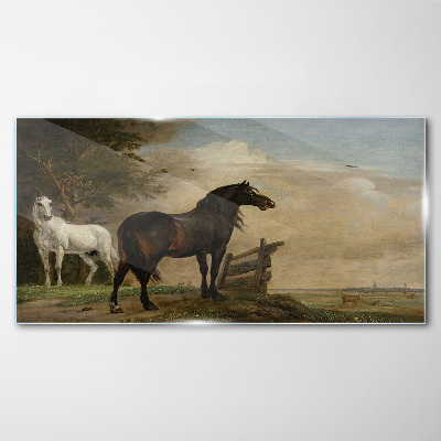Schilderij op glas Een vredig landschap met paarden