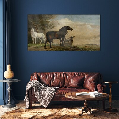 Schilderij op glas Een vredig landschap met paarden