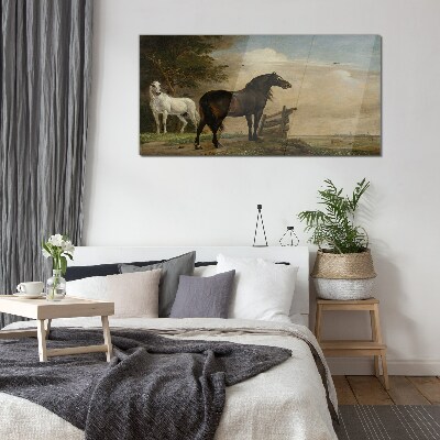 Schilderij op glas Een vredig landschap met paarden