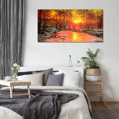 Glas foto Gouden uur op de rivier