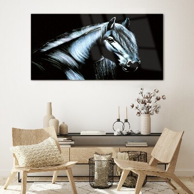 Schilderij op glas Een donker paard in het schijnsel van het licht