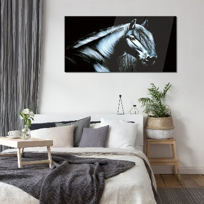 Schilderij op glas Een donker paard in het schijnsel van het licht