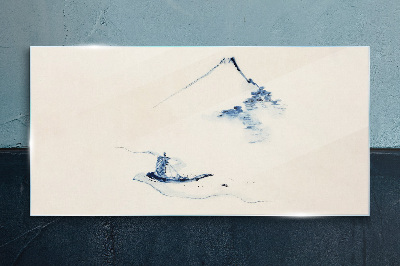 Foto op glas Een vredig berglandschap met een boot