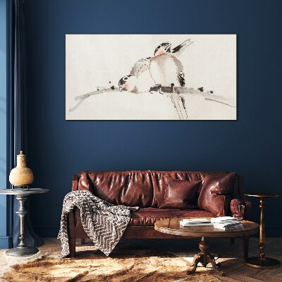 Schilderij op glas Lovebirds op een tak