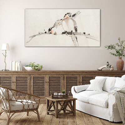 Schilderij op glas Lovebirds op een tak