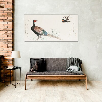 Schilderij op glas Pauwendans in het lentelandschap