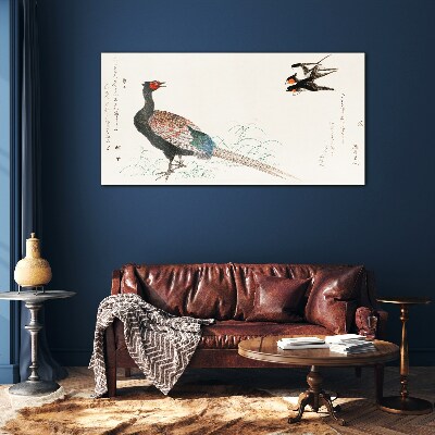 Schilderij op glas Pauwendans in het lentelandschap