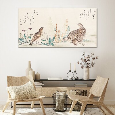 Schilderij op glas Vogels tegen de achtergrond van vegetatie