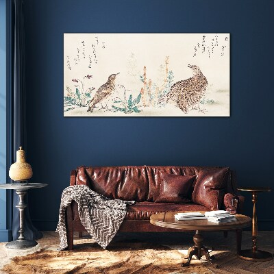 Schilderij op glas Vogels tegen de achtergrond van vegetatie