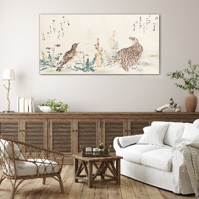 Schilderij op glas Vogels tegen de achtergrond van vegetatie