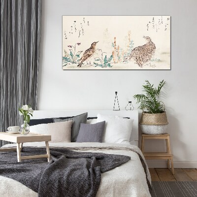 Schilderij op glas Vogels tegen de achtergrond van vegetatie