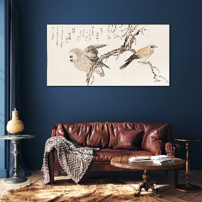 Schilderij op glas Vogels op een tak