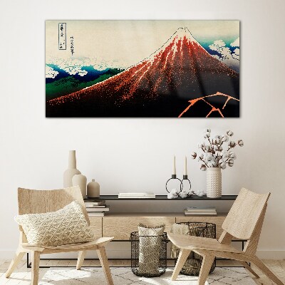 Foto op glas Fuji-vulkaan in de kleuren van Japan
