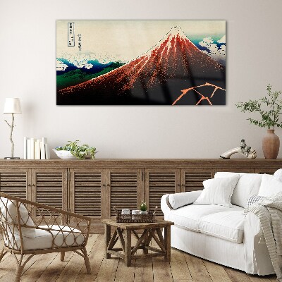 Foto op glas Fuji-vulkaan in de kleuren van Japan